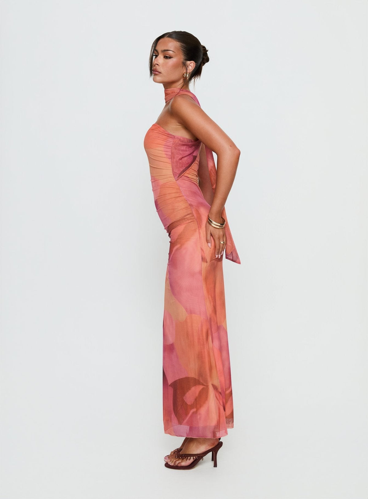 Davynn Scarf Detail Strapless Maxi Dress Pink Multi