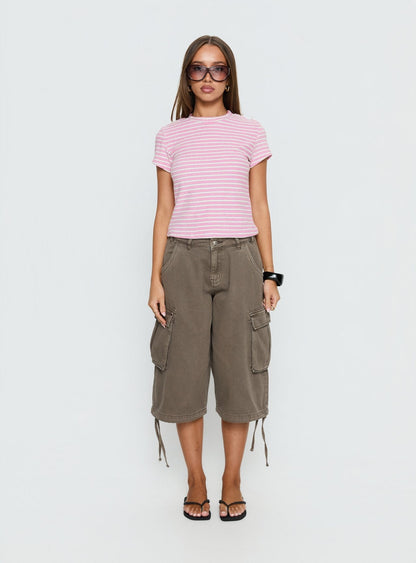 Settle Down Terry Baby Tee Pink Stripe