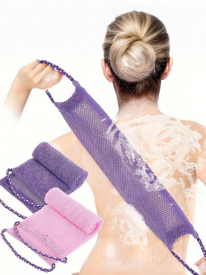 African Style Mesh Exfoliating Long Back Bath Brush Towel Set, With Pull Rope Nylon Back Exfoliating Brush, For Shower, Effective Body Scrub, Makes Skin Smooth, Bathroom Decor, Room Decor, Back To School Dorm Supplies