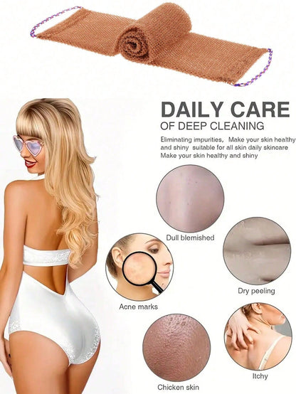 African Style Mesh Exfoliating Long Back Bath Brush Towel Set, With Pull Rope Nylon Back Exfoliating Brush, For Shower, Effective Body Scrub, Makes Skin Smooth, Bathroom Decor, Room Decor, Back To School Dorm Supplies