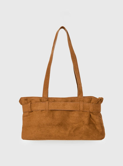 Views Of Capri Faux Suede Buckle Shoulder Bag Brown