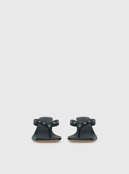 Party Hour Stud Detail Thong Heels Black