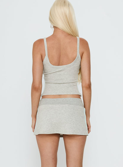 Dynah Tie Waist Tipping Mini Skort Grey Marle / Blue