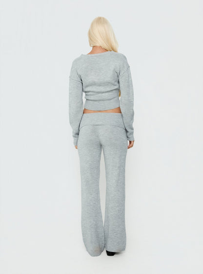 Odeline Fold Over Knit Pants Grey Marle