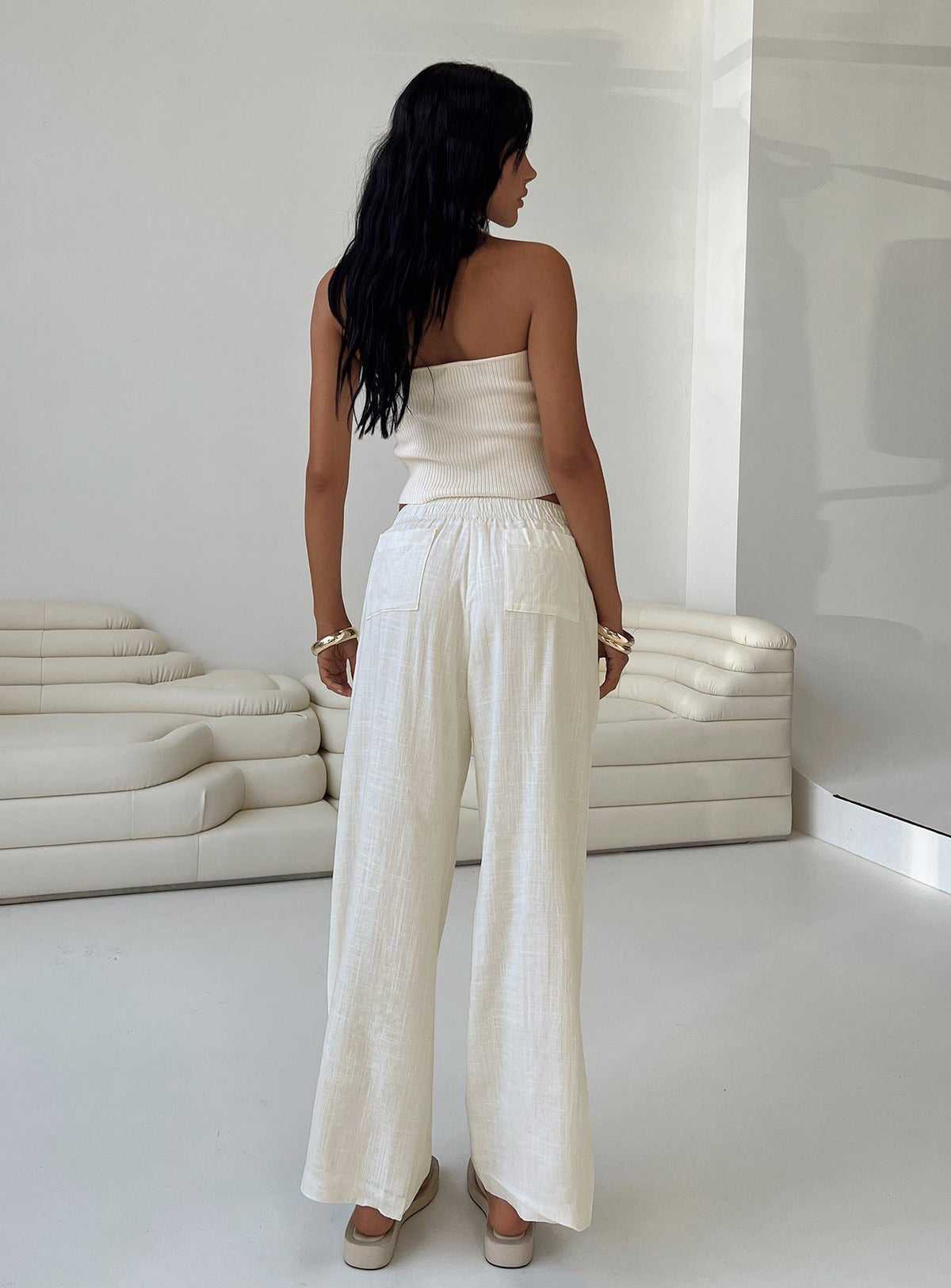 Louis Linen Blend Pants White Petite