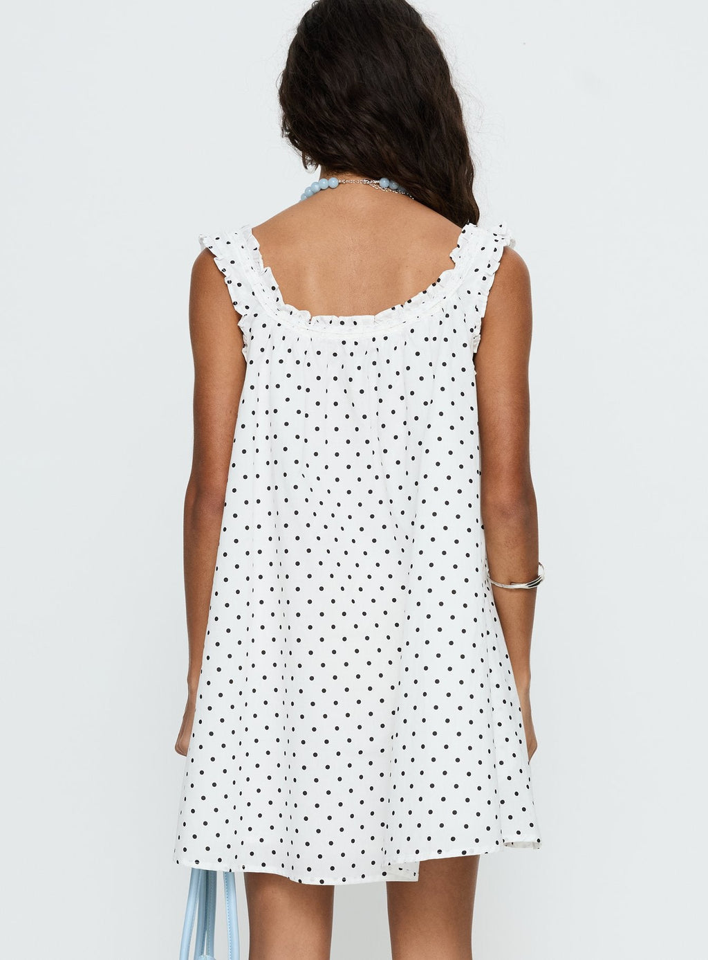 Swing Mini Dress White Polka Dot