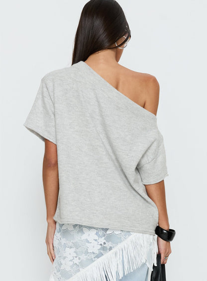 Kourta Off Shoulder Oversized Knit Top Grey Marle
