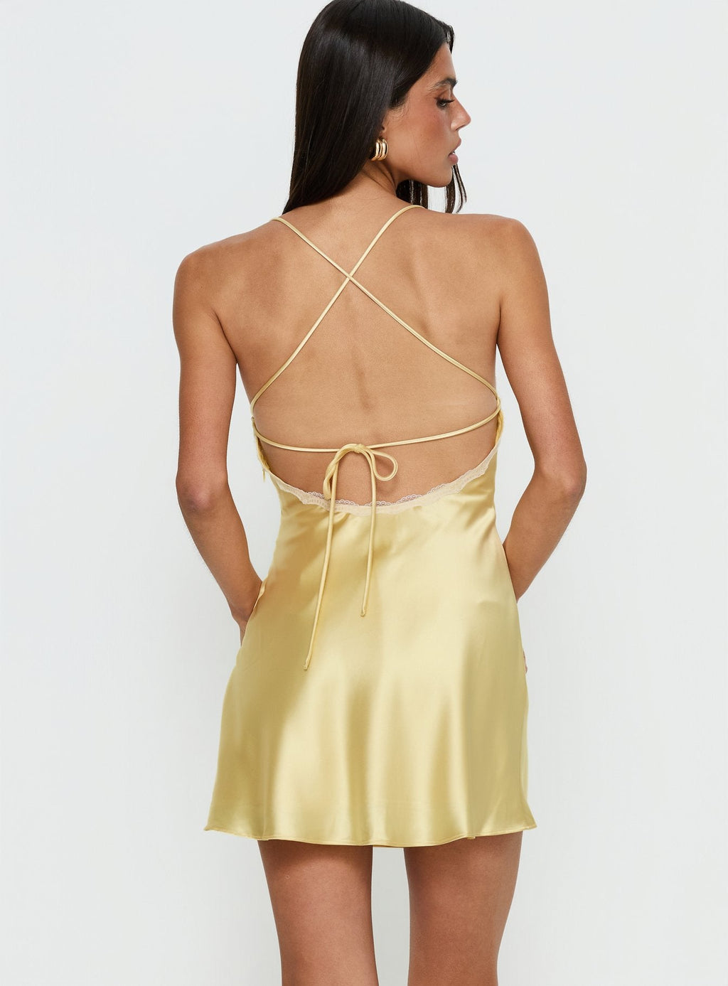 Jasminda Lace Trim Mini Dress Yellow