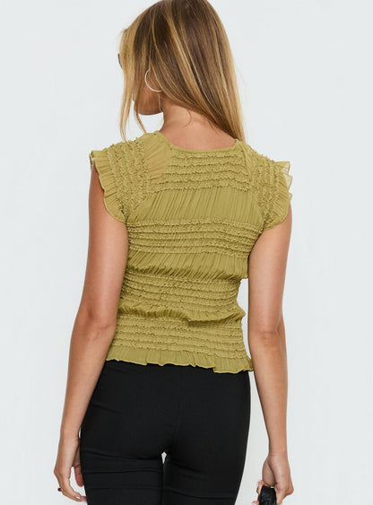 Talyn Cap Sleeve Frill Top Olive