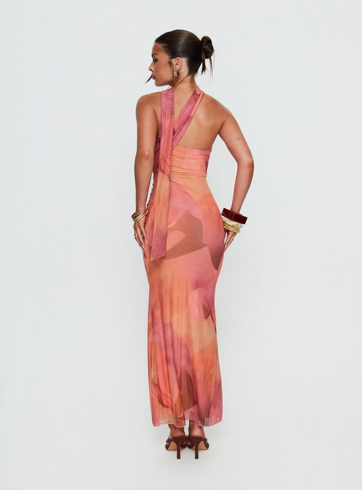 Davynn Scarf Detail Strapless Maxi Dress Pink Multi