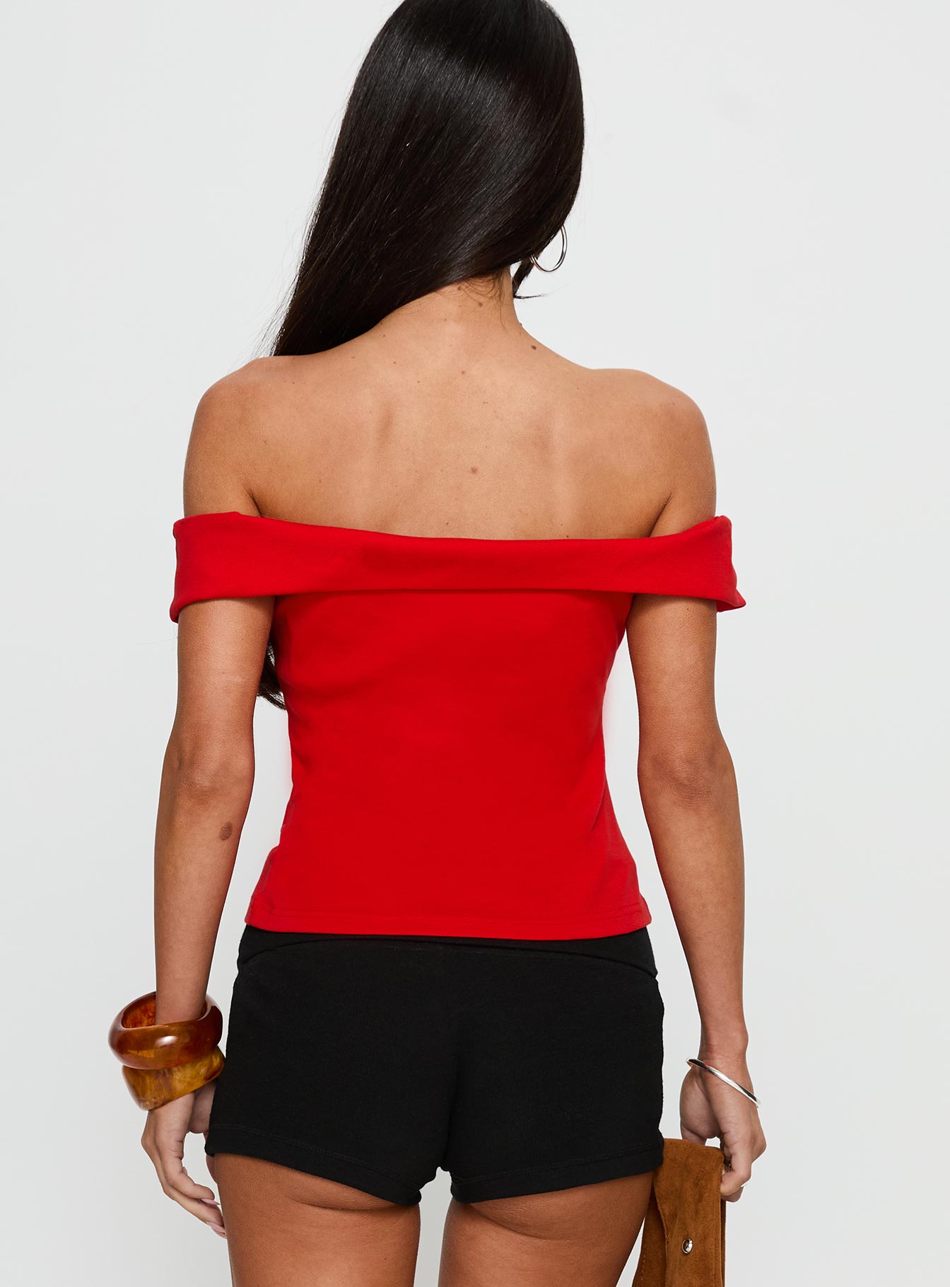Hibiscus Haven Off Shoulder Graphic Top Red