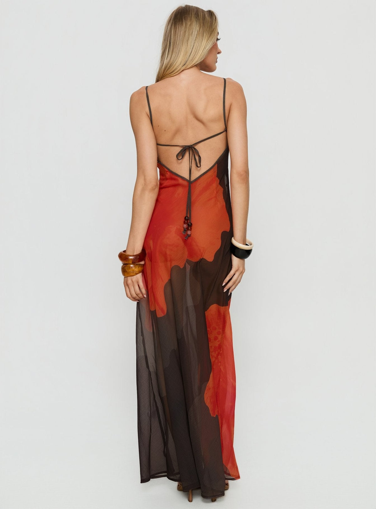Carita Sheer Chiffon Maxi Dress Brown / Orange Floral