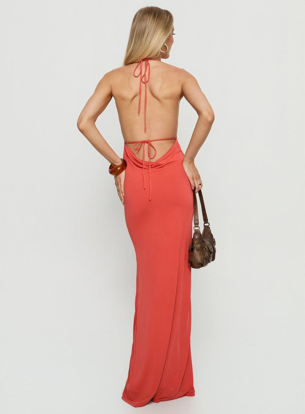 Rheanna Draped Backless Maxi Dress Orange