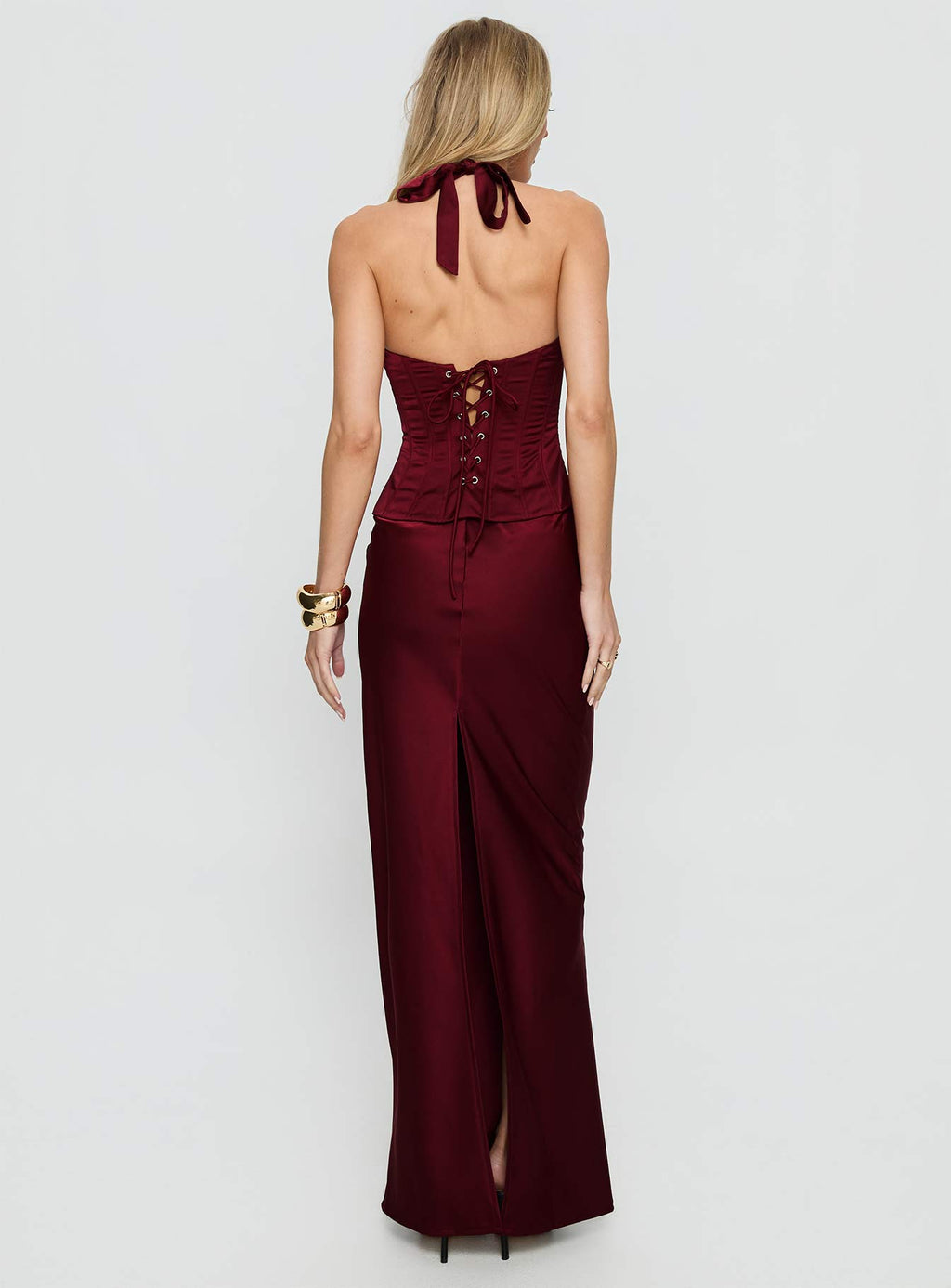 In A Trance Halter Corset Maxi Dress Red