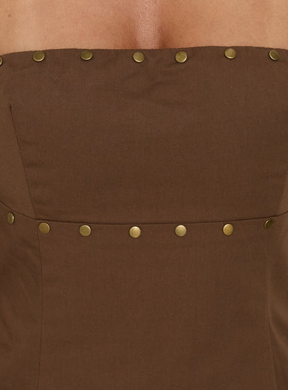 Starr Studded Strapless Top Brown