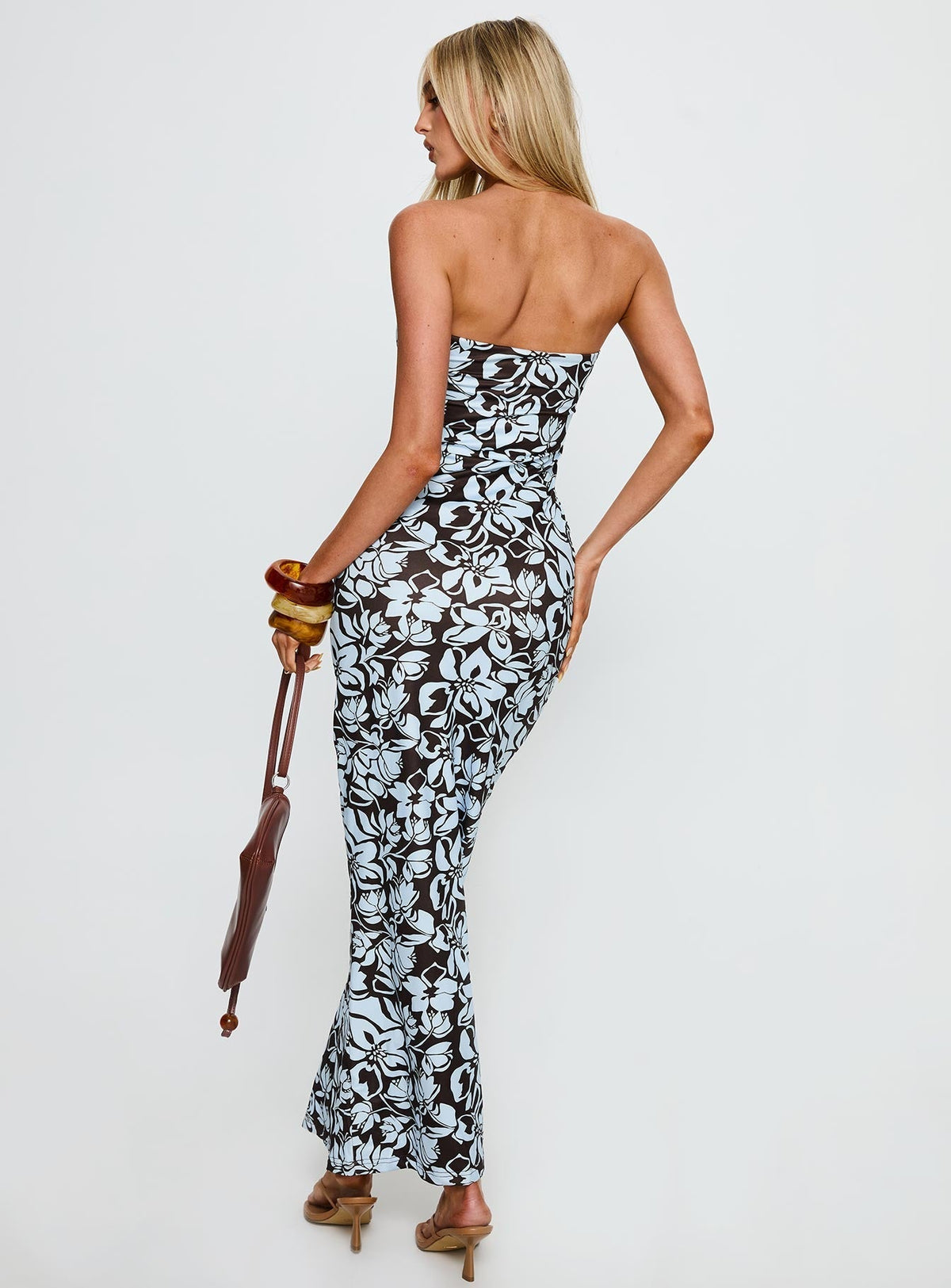Saijana Strapless Maxi Dress Blue / Brown Floral