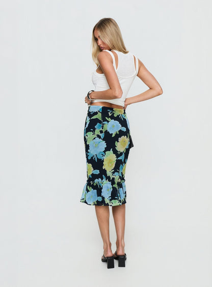 Tarla Midi Skirt Crystal Black Flower