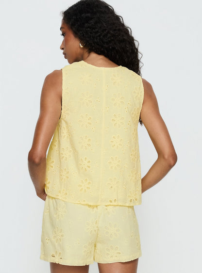 Lindey Embroidered Sleeveless Top Yellow