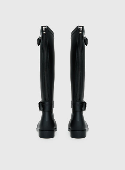 Elvera Buckle Detail Rubber Gumboots Black