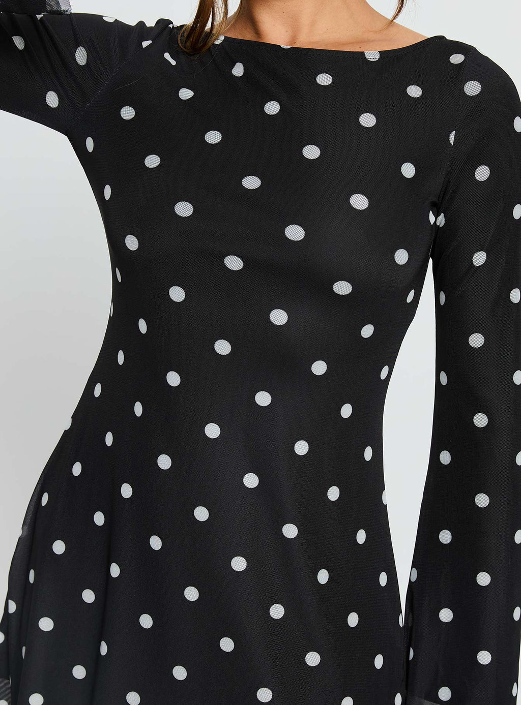 Lukea Long Sleeve Mini Dress Black Polka Dot