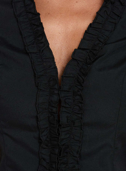 Perennial Frill Plunge Neck Top Black