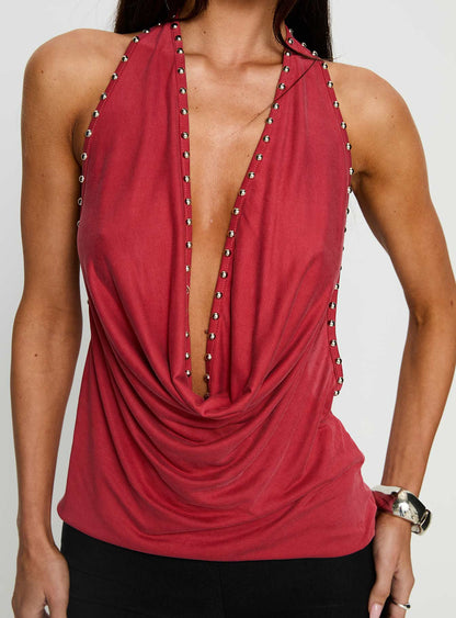 Khoda Studded Halter Top Burgundy