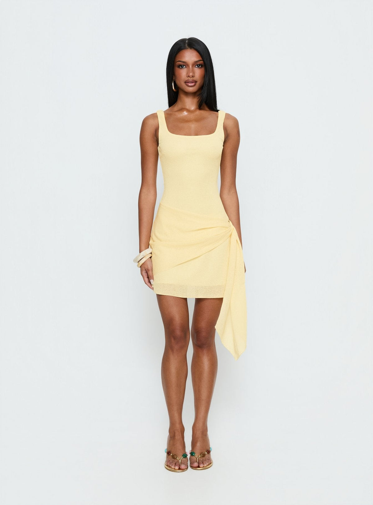 Kristoni Ruched Scarf Mini Dress Lemon Yellow
