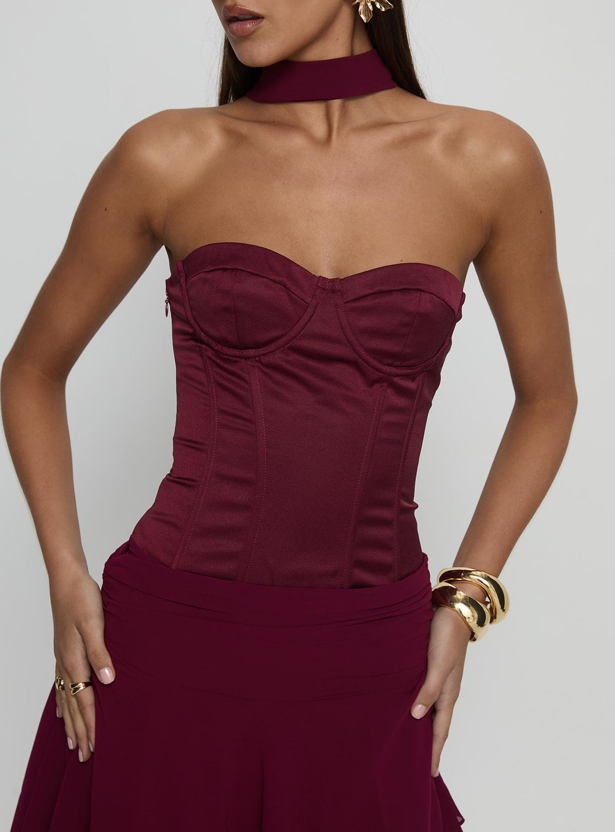 Rhythms Scarf Detail Midi Dress Wine