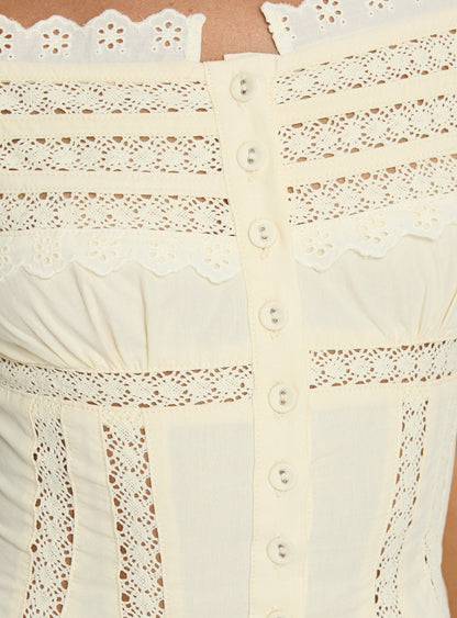 Stately Off Shoulder Lace Trim Top Lemon