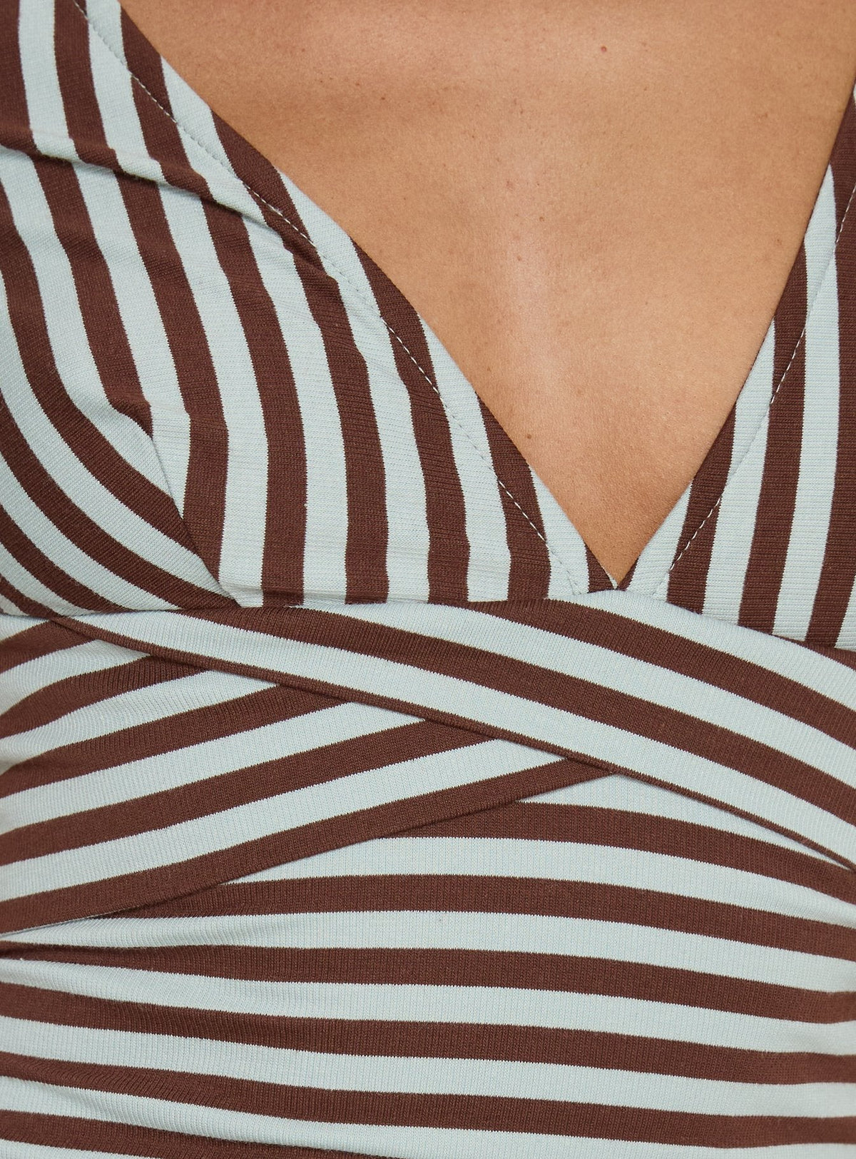 Madelon Short Sleeve Wrap Top Brown / Blue Stripe