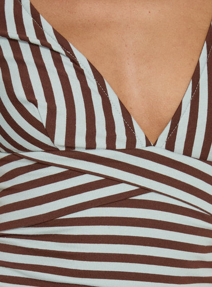 Madelon Short Sleeve Wrap Top Brown / Blue Stripe