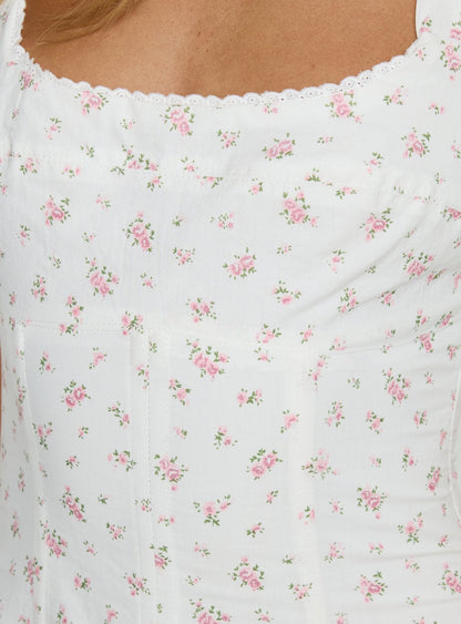 Delyra Halter Corset Top White Floral