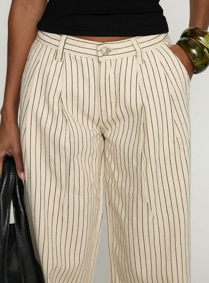 Frankee Wide Leg Mid Rise Denim Jeans Cream Stripe