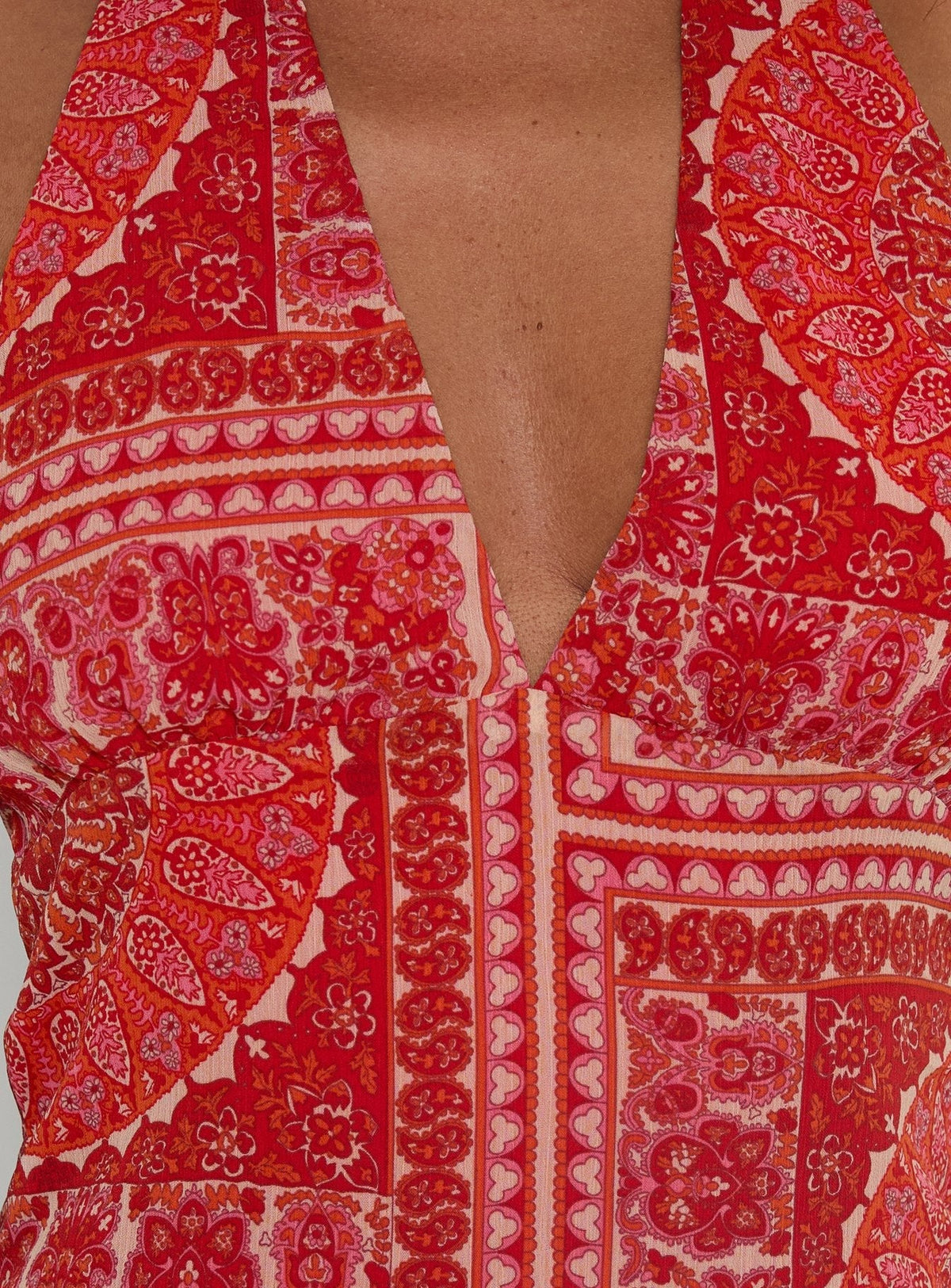Alvira Halter Mini Dress Red Paisley