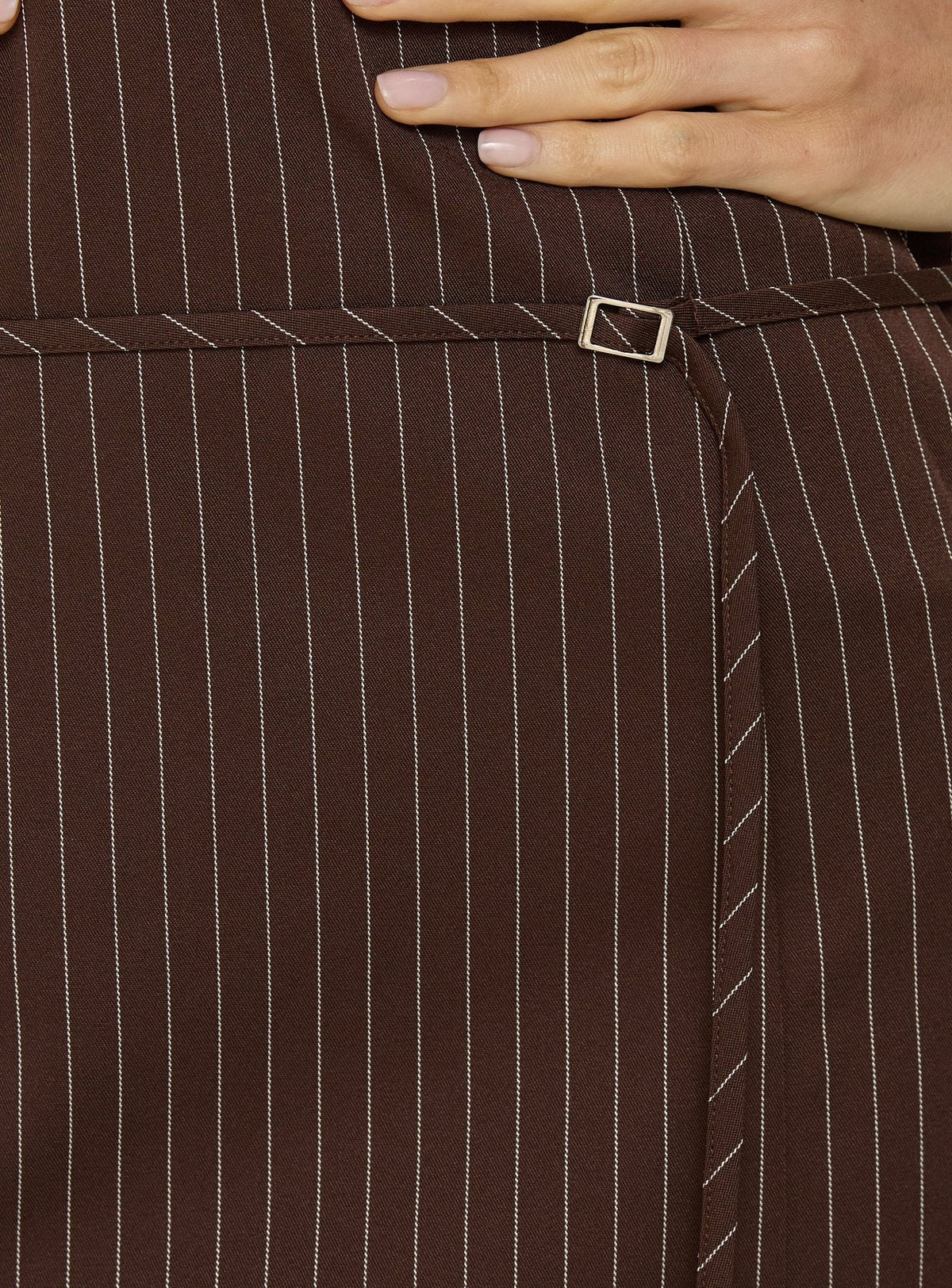 Mikena Strapless Belt Mini Dress Brown Pinstripe