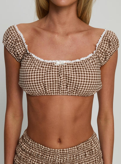 Mio Bralette Top Mini Gingham Brown