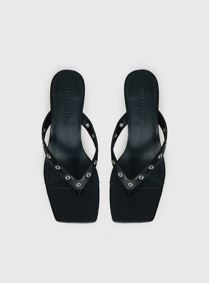 Party Hour Stud Detail Thong Heels Black