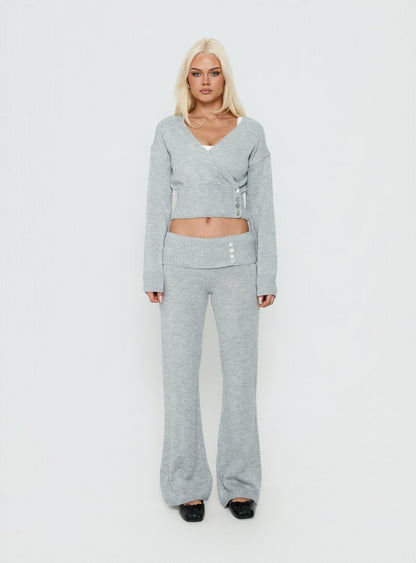 Odeline Fold Over Knit Pants Grey Marle