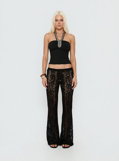 Rosadonna Lace Flare Pants Black