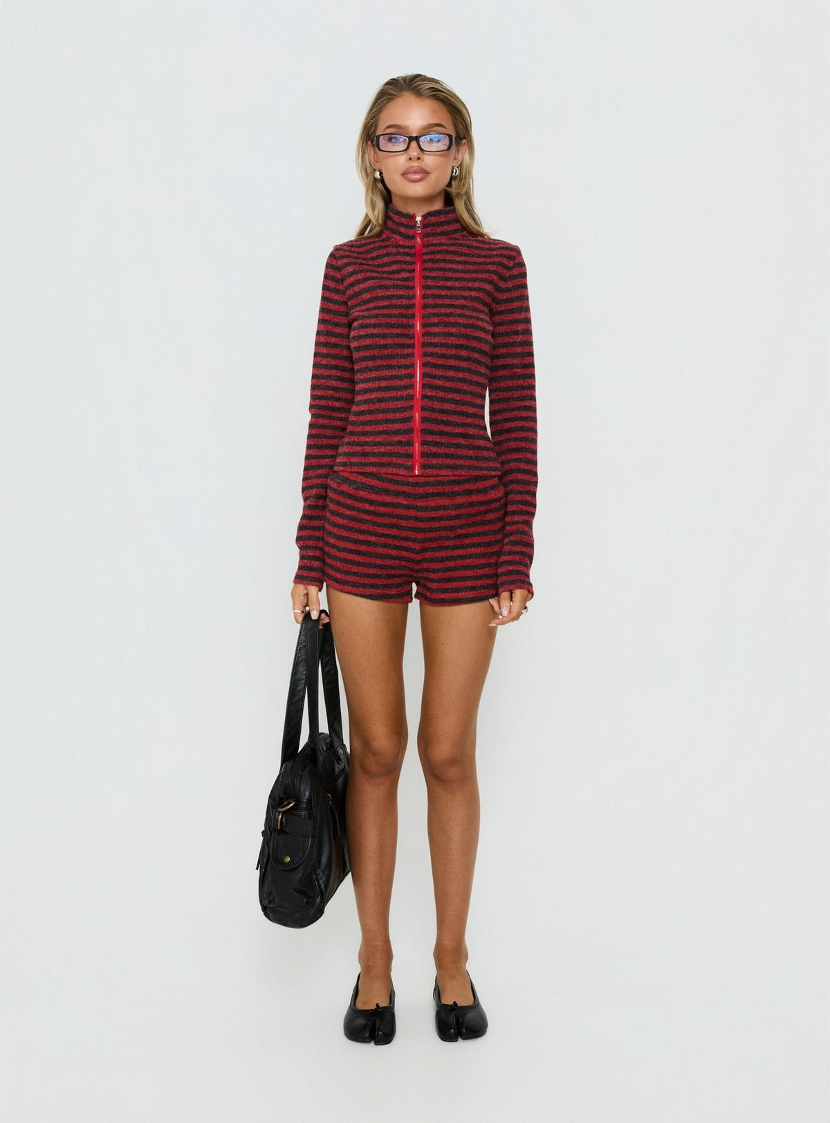 Housewife Knit Shorts Red Stripe