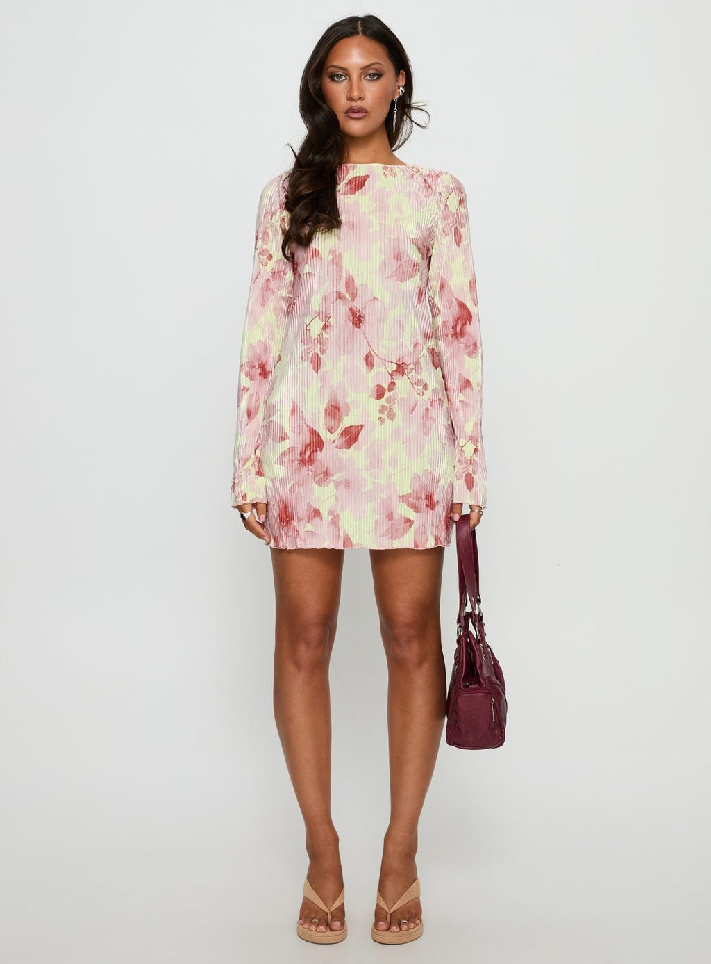 Odelie Long Sleeve Plisse Mini Dress Multi Floral