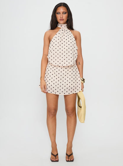 Natalea High Neck Romper Cream / Brown Polka