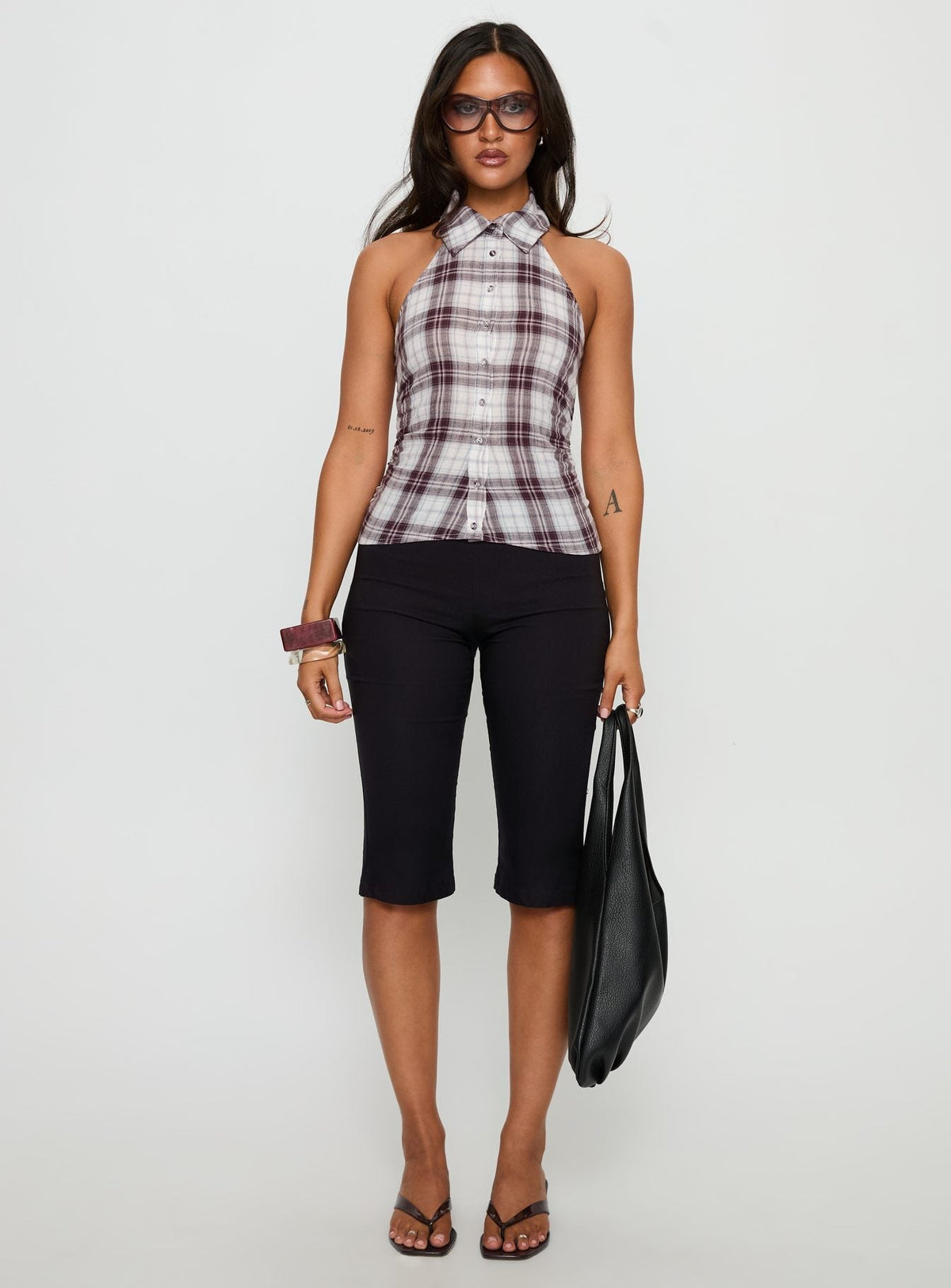 Klossie Halter Button Down Top Multi Check
