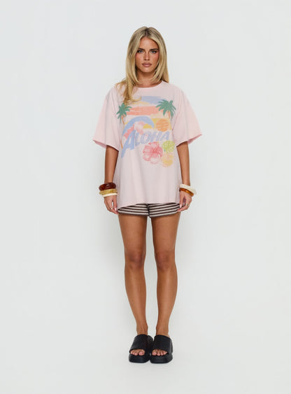 Hawaiian Greetings Oversized Graphic Tee Washed Pink