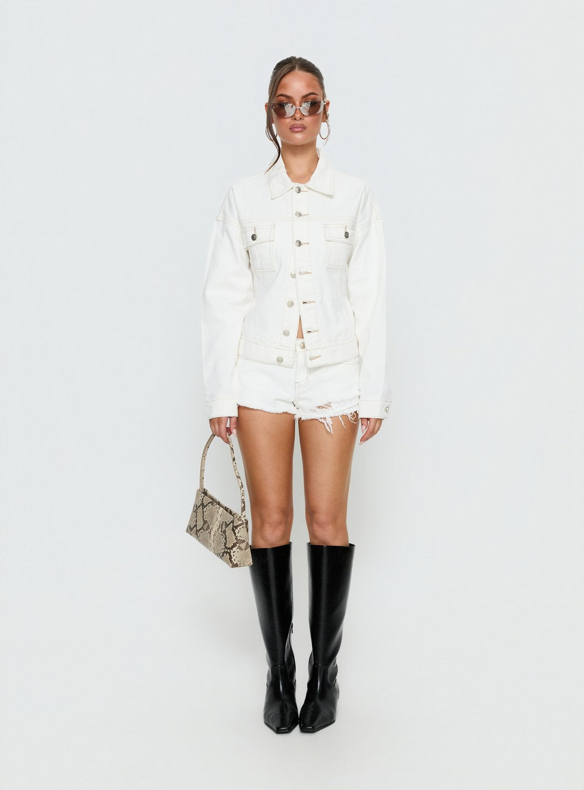 Posse Distressed Micro Denim Shorts White