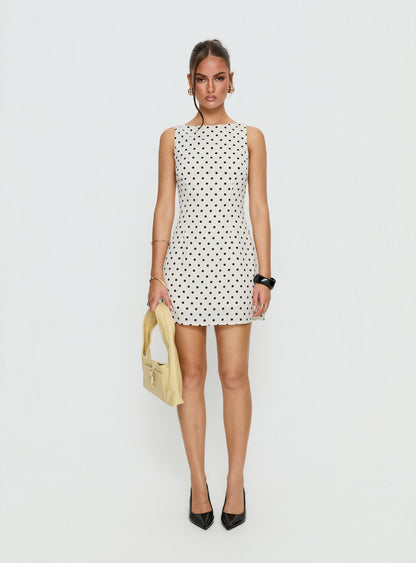 Kherin Boat Neck Romper Cream Polka