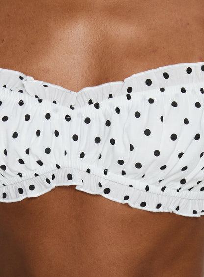 Honey Haze Micro Frill Crop Top White Polka