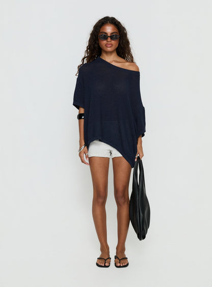 Seara Off Shoulder Knit Top Navy