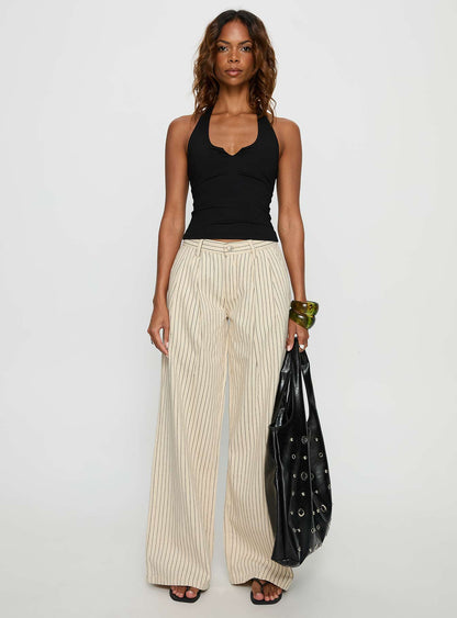 Frankee Wide Leg Mid Rise Denim Jeans Cream Stripe