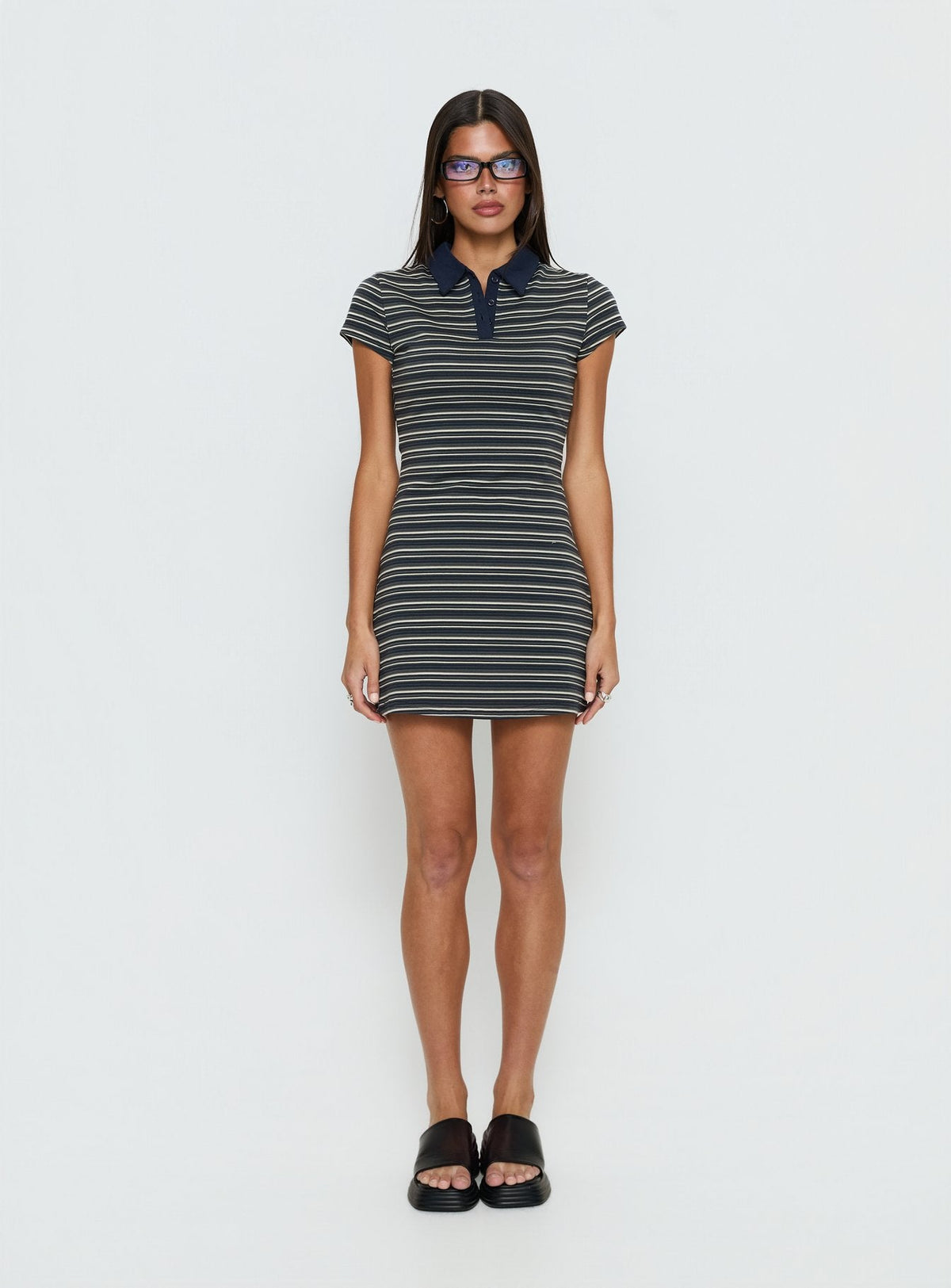 Britte Polo Shirt Mini Dress Navy Stripe